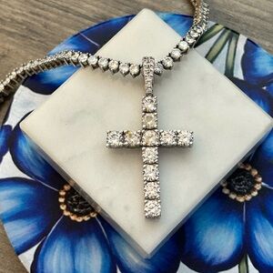 Pres Gold Presidents Tennis Chain CZ stones rhinestones Cross Pendant 20”. #A81